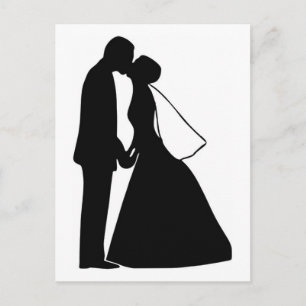 Carte Postale Mariage baiser mariée et mariée silhouette