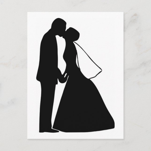 Carte Postale Mariage baiser mariée et mariée silhouette (Devant)