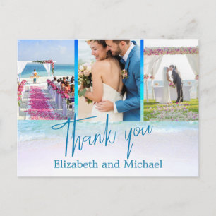 Carte Postale Mariage Beach Blue Ocean 3 Photo Elégant Merci
