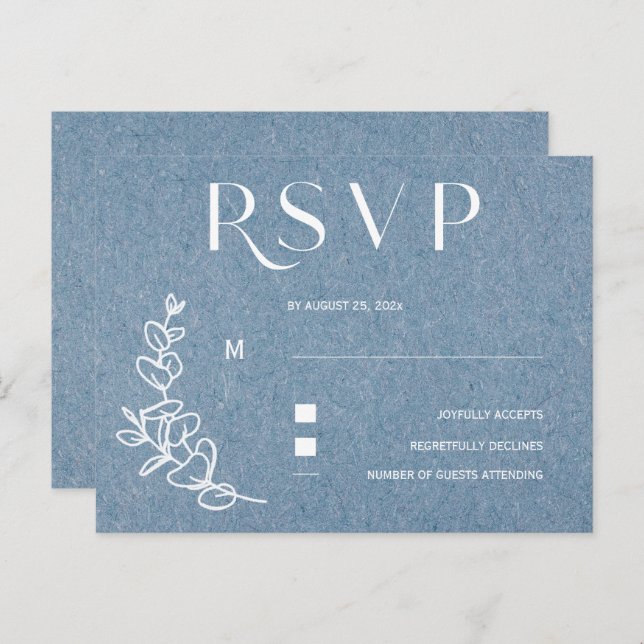 Carte Postale Mariage bleu Dusty RSVP (Devant / Derrière)