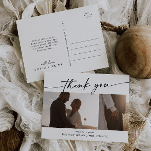 Carte Postale Mariage Bohème Chic Noir et Blanc Photo de Remerci