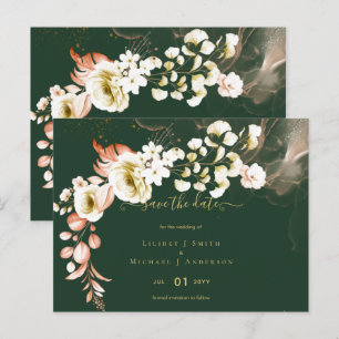 Carte Postale Mariage Bohème Floral Vert Émeraude