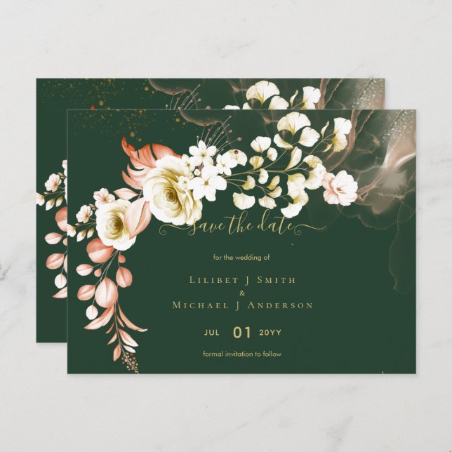Carte Postale Mariage Bohème Floral Vert Émeraude (Devant / Derrière)