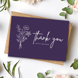 Carte Postale Mariage Bohème Minimaliste Violet Remerciements