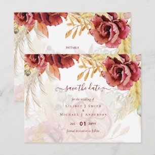 Carte Postale Mariage Bohème Rose de Bourgogne Herbe de Pampas