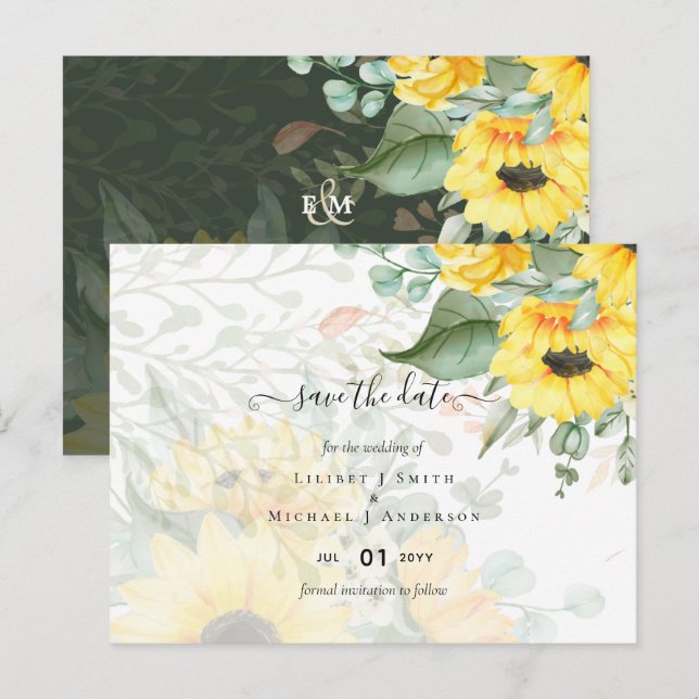 Carte Postale Mariage Boho Eucalyptus de tournesol (Devant / Derrière)