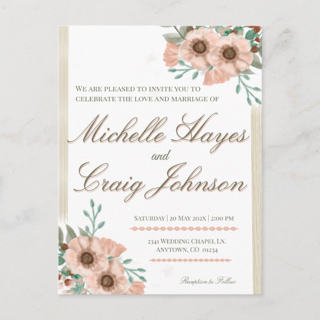 Carte Postale MARIAGE BOHO Peach (Devant)