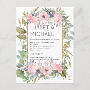 Carte Postale Mariage Boho rose pâle