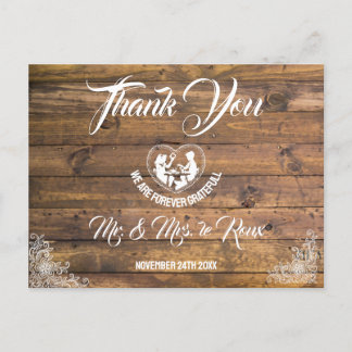 Carte Postale Mariage Bois & Cœur Aimant 