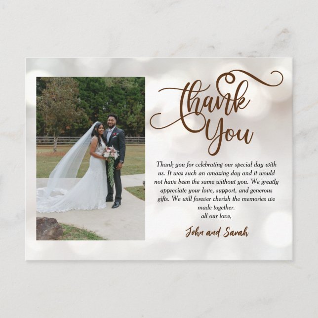 Carte Postale Mariage Bokeh Merci note (Devant)