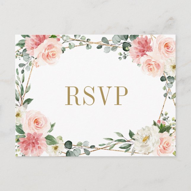 Carte Postale Mariage botanique géométrique rose pâle RSVP (Devant)