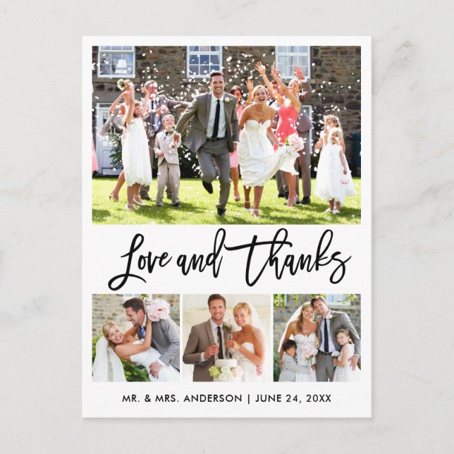 Carte Postale Mariage Brosse Moderne Écriture Amour Merci 4 Phot (Devant)