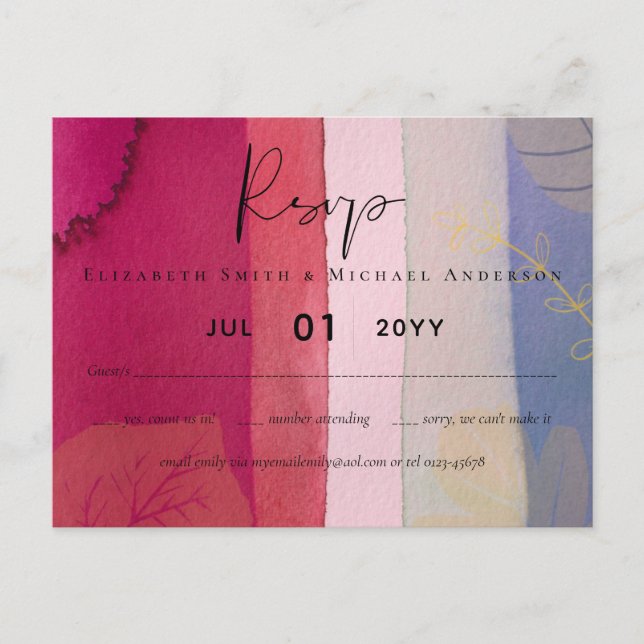 Carte Postale MARIAGE BUDGET Berry Red Purple Aquarelle (Devant)