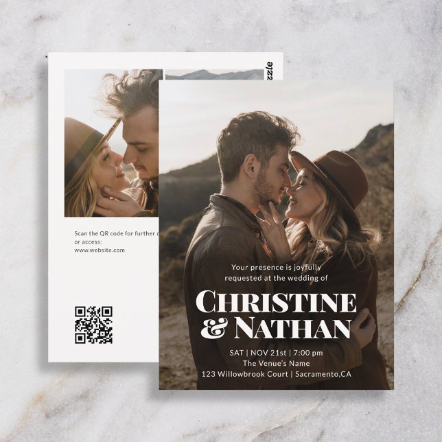 Carte Postale Mariage Budget Bold Chic 3 Code QR Photo  (Créateur téléchargé)