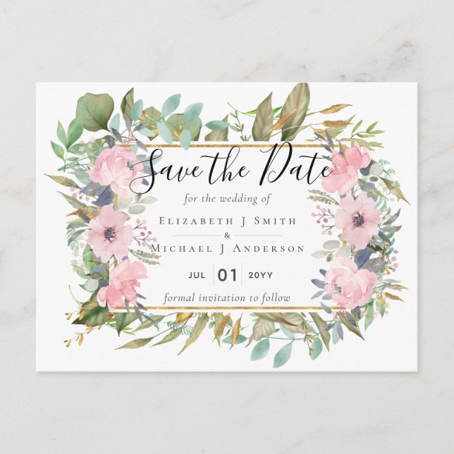 Carte Postale MARIAGE Budget Fleurs Roses Pâles (Devant)