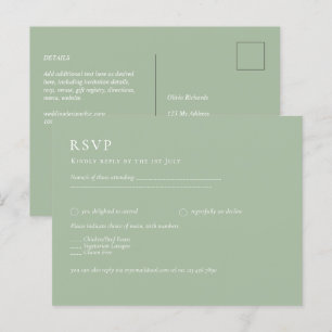 Carte Postale MARIAGE BUDGET Sage Green Mariage monochrome RSVP