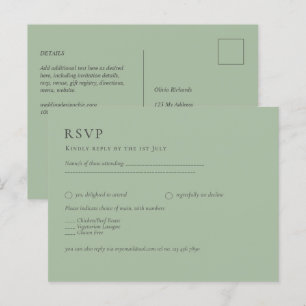 Carte Postale MARIAGE BUDGET Sage Green Mariage monochrome RSVP