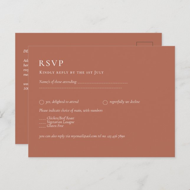 Carte Postale MARIAGE BUDGET Terracotta Monochrome RSVP (Devant / Derrière)