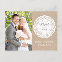 Carte postale Mariage Burlap Lace Doily Merci