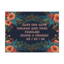 Carte postale Mariage Cadre Floral Orange Fleurs