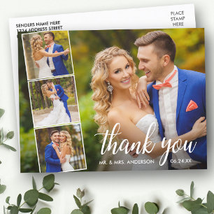 Carte Postale Mariage Calligraphie 4 Photo Collage Merci