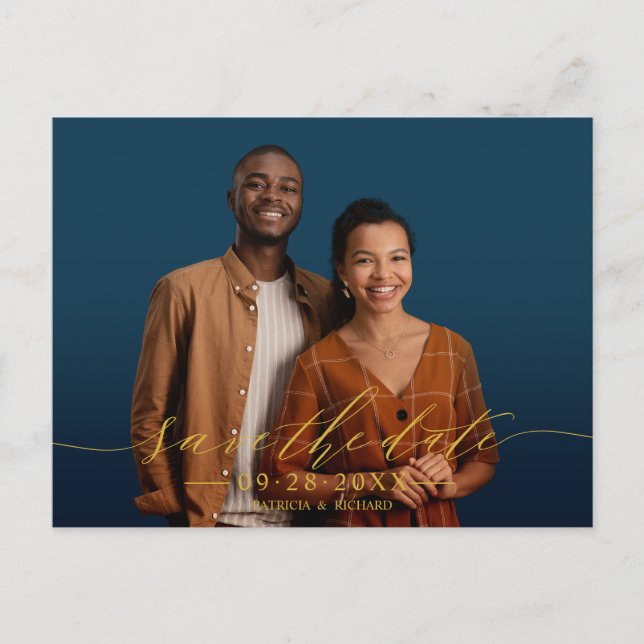 Carte Postale Mariage calligraphié chic, photo d'enregistrement  (Devant)