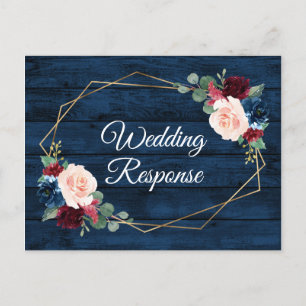 Carte Postale Mariage campagnard Blush Gold de la Marine Bleue B