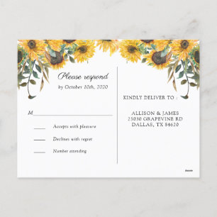 Carte postale Mariage campagnard tournesol en bois