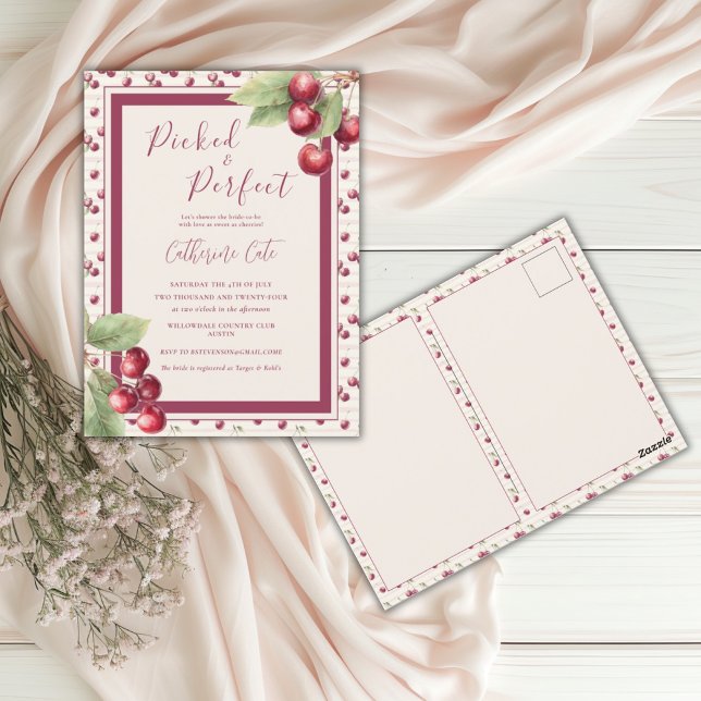 Carte Postale Mariage civil avec des cerises douces cueillies et (Créateur téléchargé)