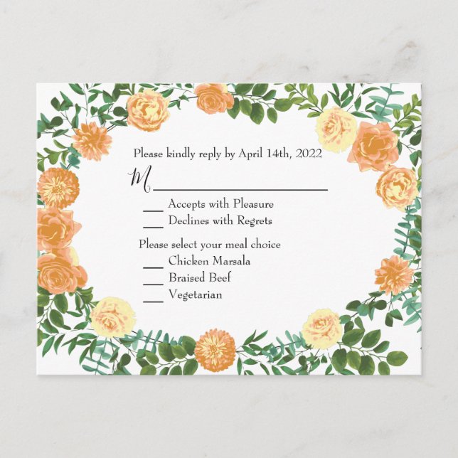 Carte Postale Mariage classique Floral Roses (Devant)