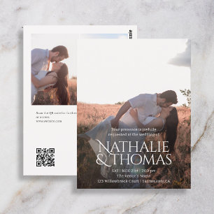 Carte Postale Mariage Code QR 3 Photos Vintage Luxe Économique
