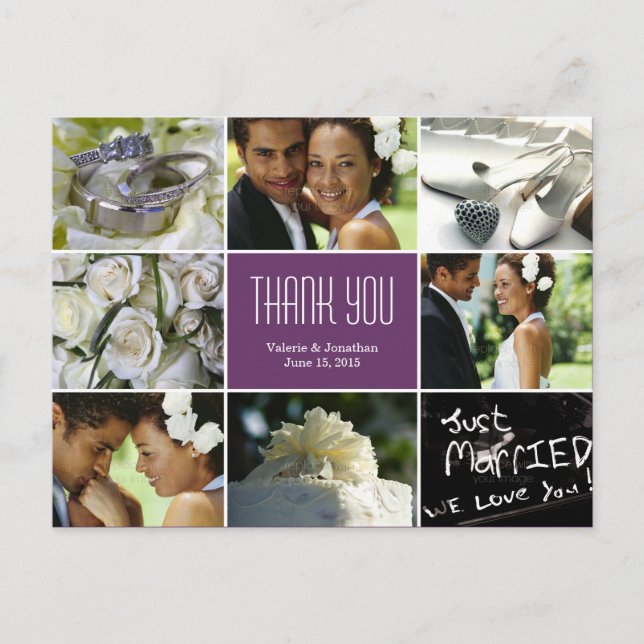 Carte postale mariage Collage Merci - violet (Devant)