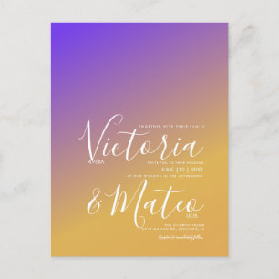 Carte Postale Mariage Coucher de Soleil Violet Jaune Dégradé d'O