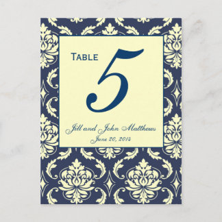 Carte Postale Mariage damassé de marine personnalisée Numéro de 
