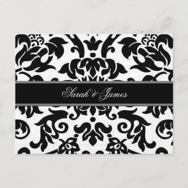 Carte postale mariage damassé RSVP noir blanc & gr (Devant)