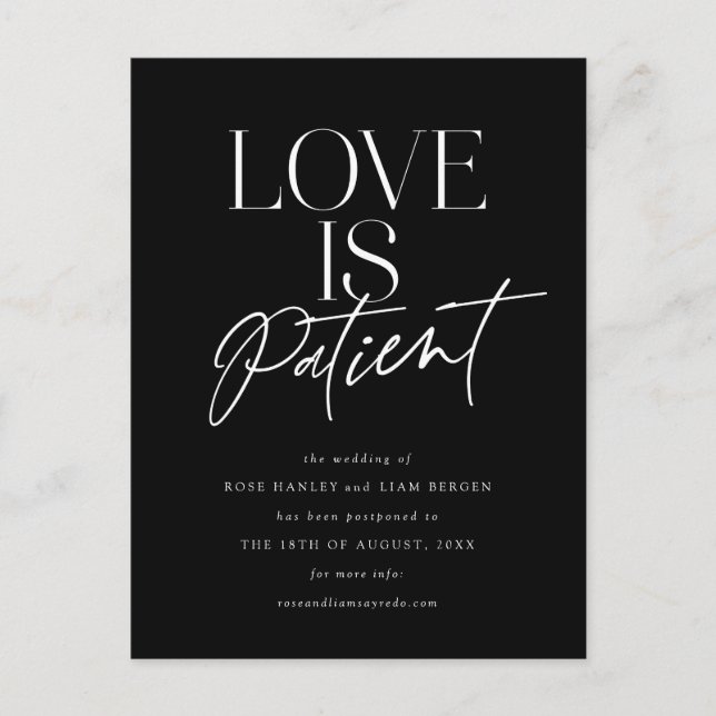 Carte Postale Mariage d'amour Black White Script Changer la date (Devant)