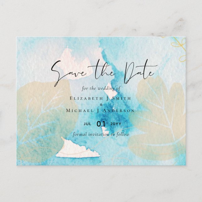 Carte Postale MARIAGE d'aquarelle BUDGET Sea Glass Shades (Devant)