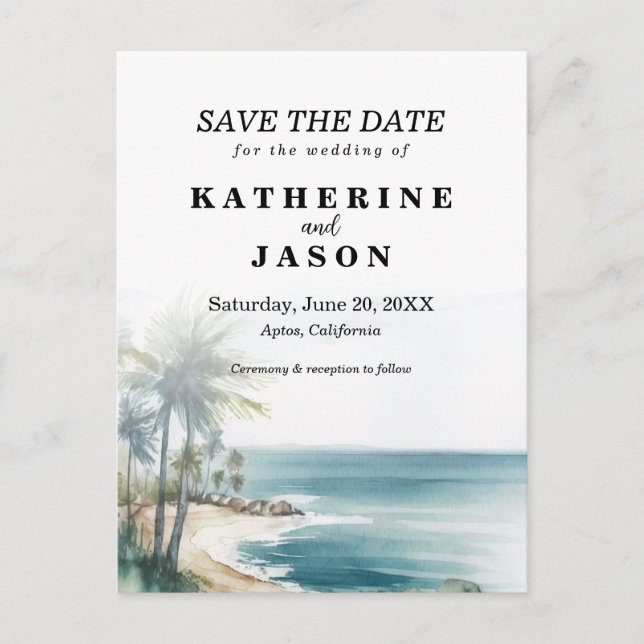 Carte Postale Mariage d'aquarelle de plage père Noël Cruz Aptos (Devant)