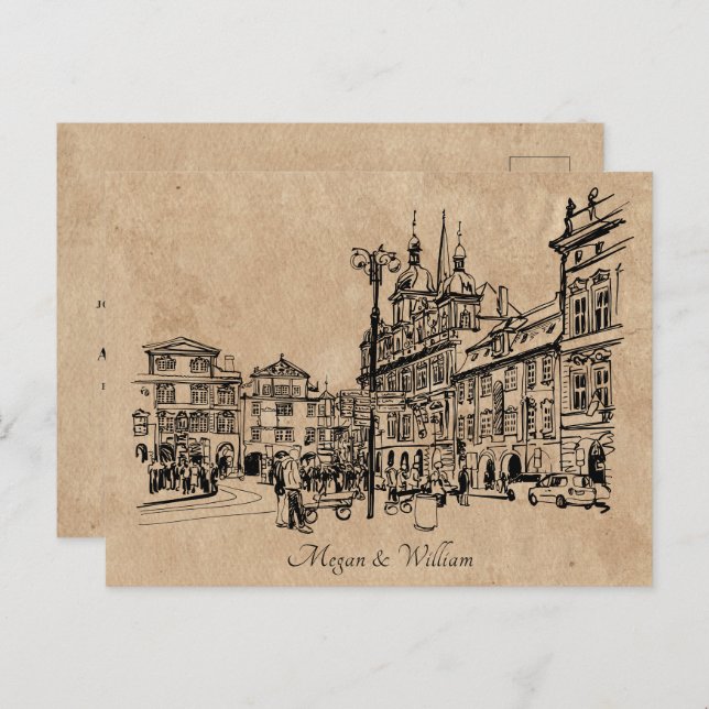 Carte Postale mariage d'architecture vintage (Devant / Derrière)