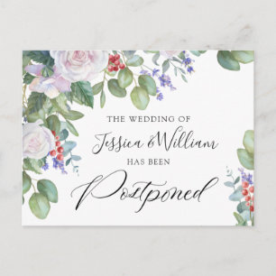 Carte Postale Mariage Date reportée Élégant Roses Bleus