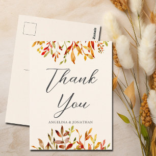 Carte Postale Mariage d'automne élégant remerciement personnalis