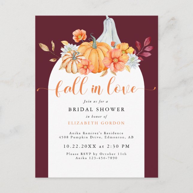 Carte Postale Mariage d'automne Fête de douche de mariée Tomber  (Devant)