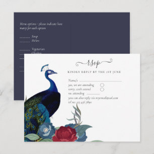 Carte Postale Mariage de automne d'hiver Peacock Blue Burgundy