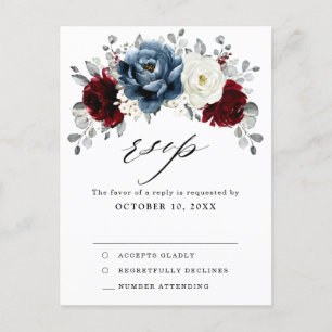 Carte Postale Mariage de Boho d'ivoire blanc bleu ardoise RSVP