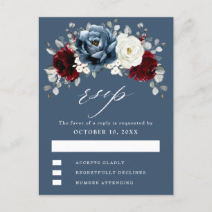 Carte Postale Mariage de Boho d'ivoire blanc bleu ardoise RSVP