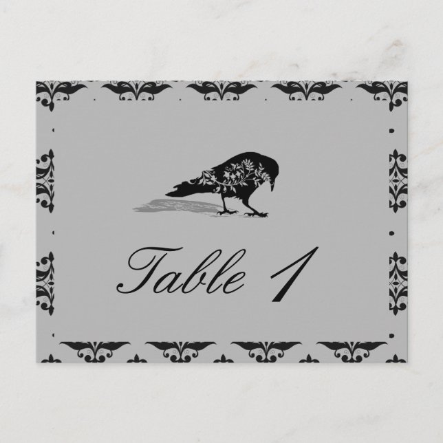 Carte Postale Mariage de cadre gothique corbeau noir Numéro de t (Devant)