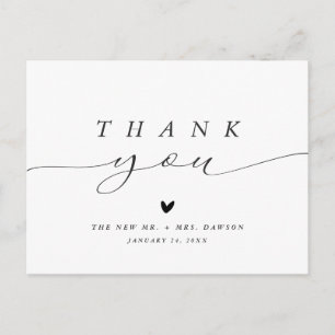 Carte Postale Mariage de calligraphie minimaliste simple Merci