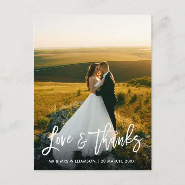 Carte Postale mariage de calligraphie photo personnalisée merci (Devant)