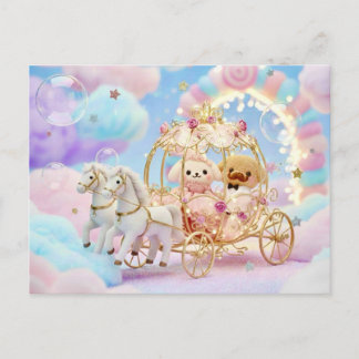Carte Postale Mariage de chiot mignon Carrosse de conte de fée
