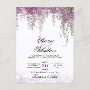 Carte Postale Mariage de code QR romantique à la glycine violett